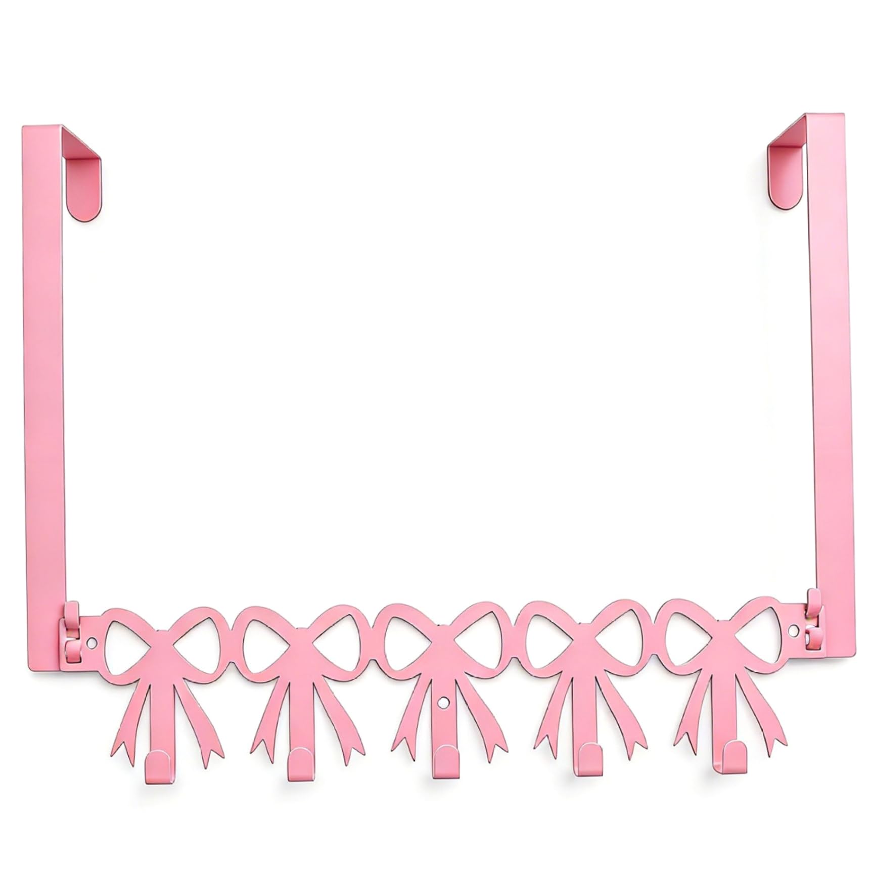 Syutokul Pink Over The Door Hanger, Fashionable Bow Design Over The Door Towel Rack With 5 Hooks For Bathroom & Bedroom For Space-Saving Organization.