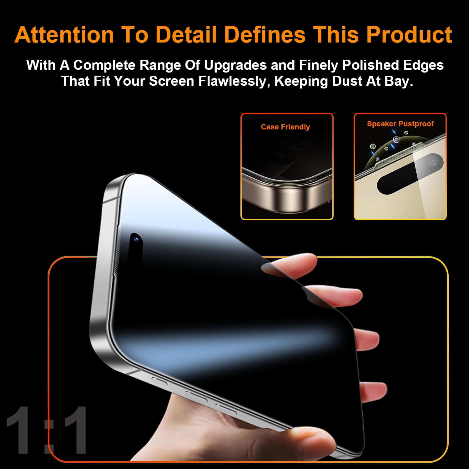 OneFish Paquete de 2 protectores de pantalla de privacidad para iPhone 16e/13/13 Pro/14-4 vías, vidrio templado antiespía de 360°, dureza 9H, bordes curvados 3D, compatible con fundas y fácil