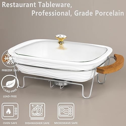 Miniatura 3 de Creativity Home Cacerola, plato de cerámica para hornear con cubierta de vidrio, bandeja para lasaña profunda para horno, bandeja para hornear de 74