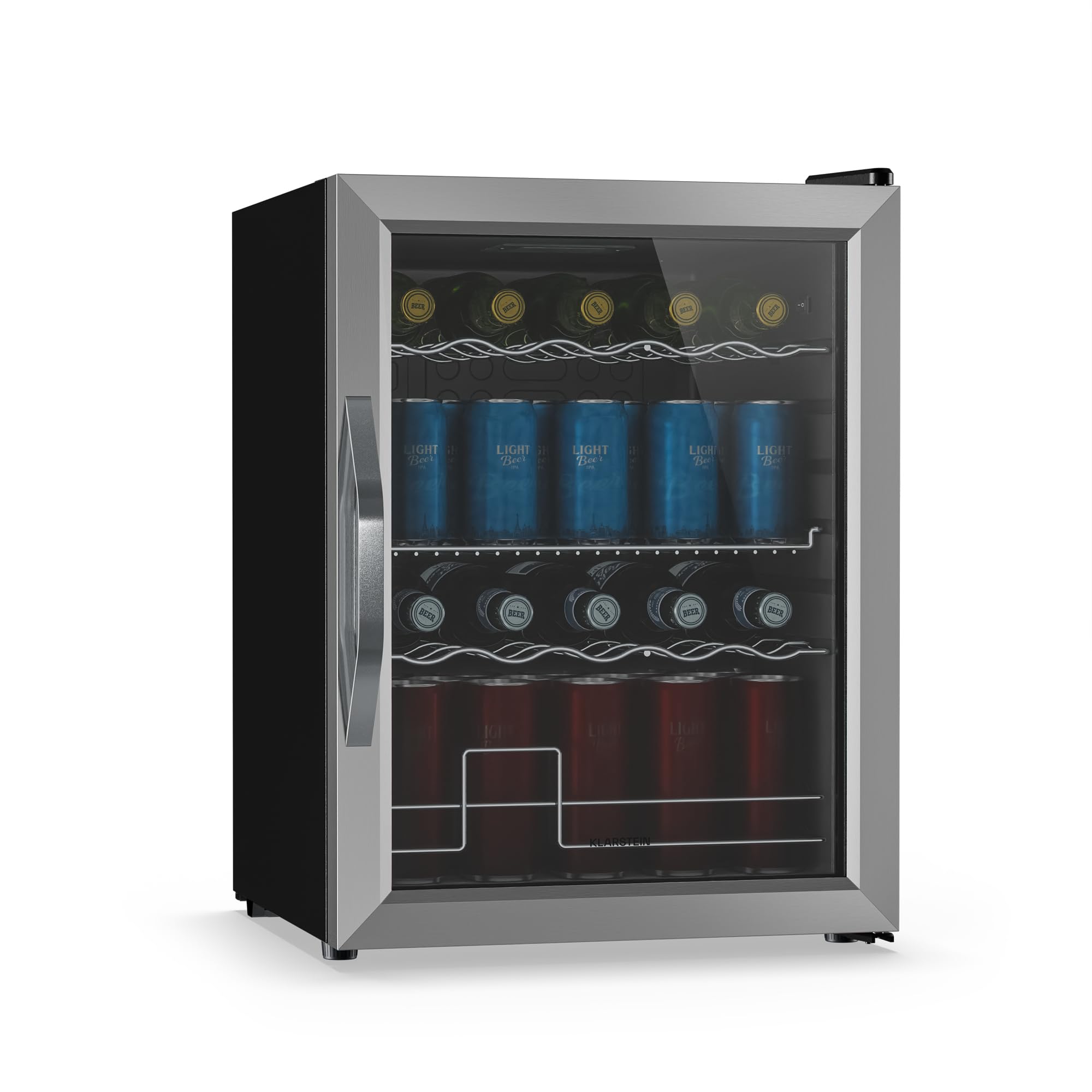 KLARSTEIN Frigo Vetrina Bibite 60L - Porta in Vetro Doppio Isolamento, LED, 0-13°C, 3 Ripiani Regolabili, Frigorifero Vetrina Bibite, Temperatura Precisa, Design Moderno