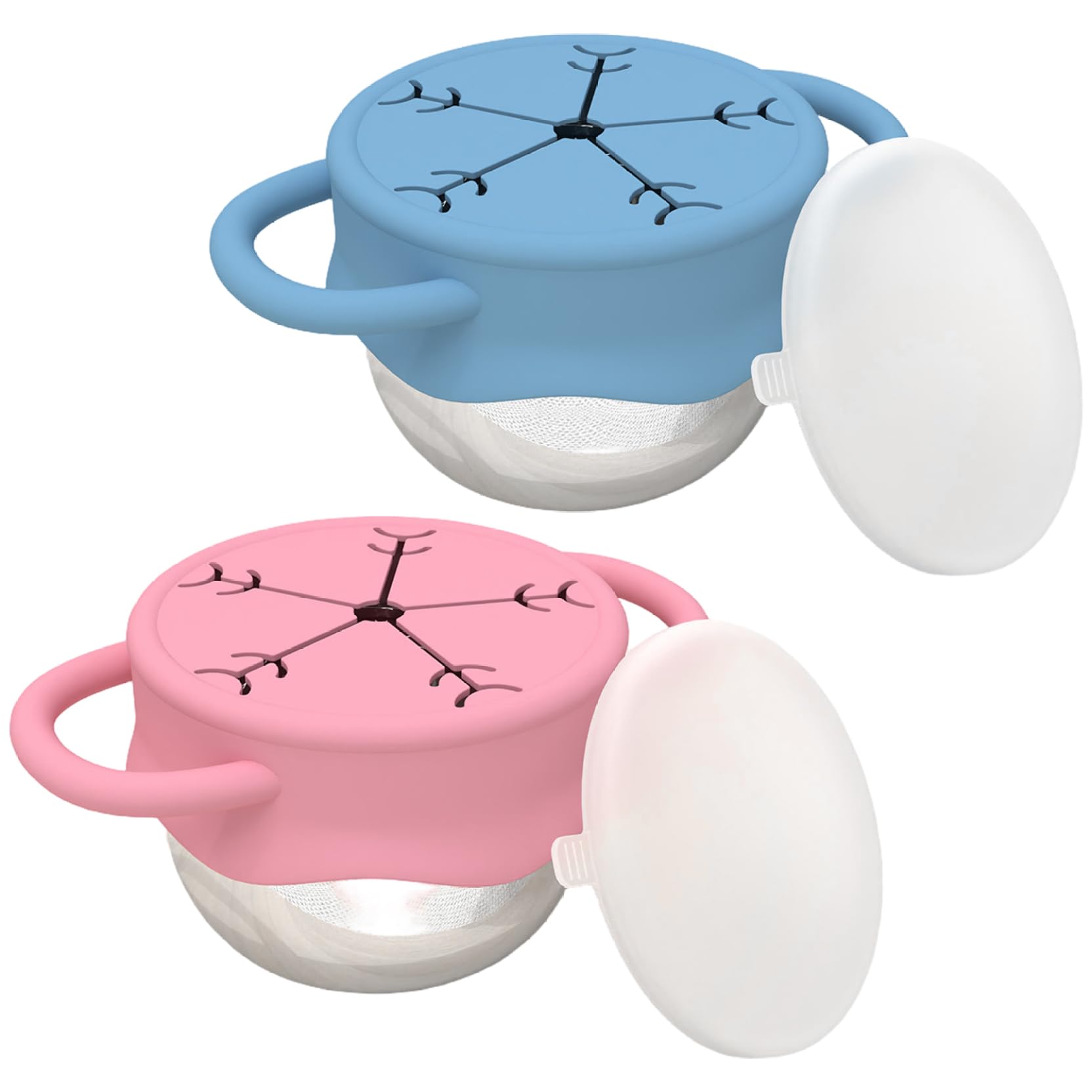 Perodlly 2-Pack Snack Cups for Toddlers, Stainless Steel No Spill Baby Snack Cups with Removable Silicone Sleeve & Lid, 13.5oz Toddler Snacks Containers, Dishwasher Safe, Style 2.