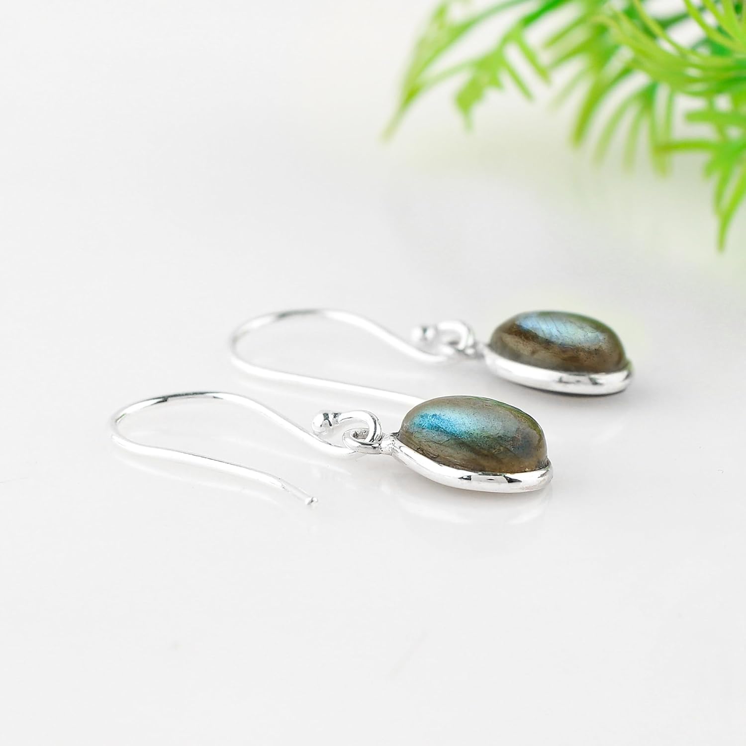 925 Sterling Silver Bezel Dainty Earrings, Natural Gemstone Cabochon, Handmade Lightweight Bohemian Jewelry, Healing Crystal, Hypoallergenic Statement Earring Gift for Women - Image 4