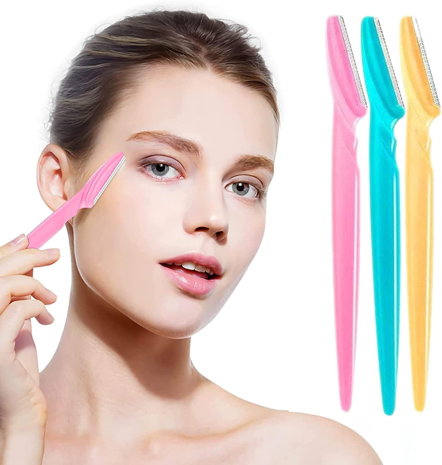 HIQUAY Eyebrow Razor, 3 Pcs Eyebrow Shaper Razor Trimmer Shaver Hair Remover Set Multipurpose Exfoliating Dermaplaning Tool Face Razor With Precision Cover for Men and Women, Grooming Shavers