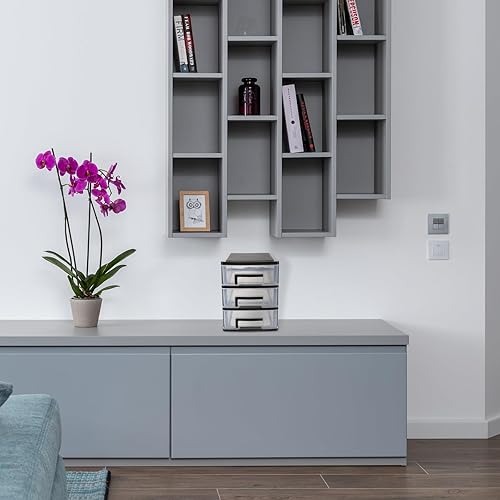 Miniatura 5 de BESPORTBLE Almacenamiento de plástico con 3 cajones, armario de almacenamiento portátil, organizador de muebles multifunción (negro y transparente),