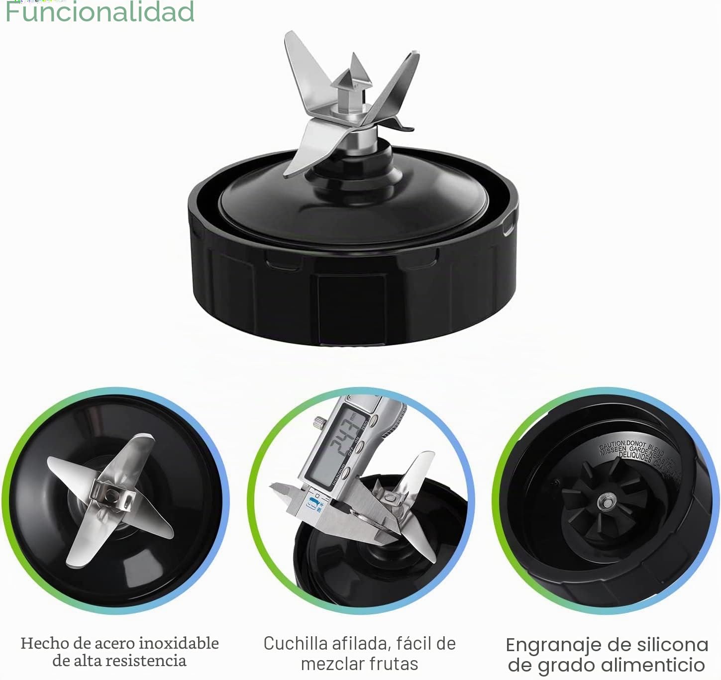 Paquete de 2 piezas de repuesto para licuadora, conjunto de cuchillas extractoras de 7 aletas con junta de goma compatible con licuadoras Nurti Ninja Auto iQ BL480 BL482 BL642 BL682 NN102