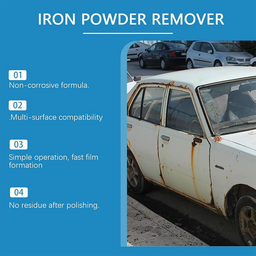 Multi-Functional Quick-Acting Rust Removal Spray, Portable Rust Remover Spray for Metal, Iron Powder Remover Sprays, Fast-Acting Formula & Easy Application, for Cars Metal Surfaces (30mi*2pcs) - 4