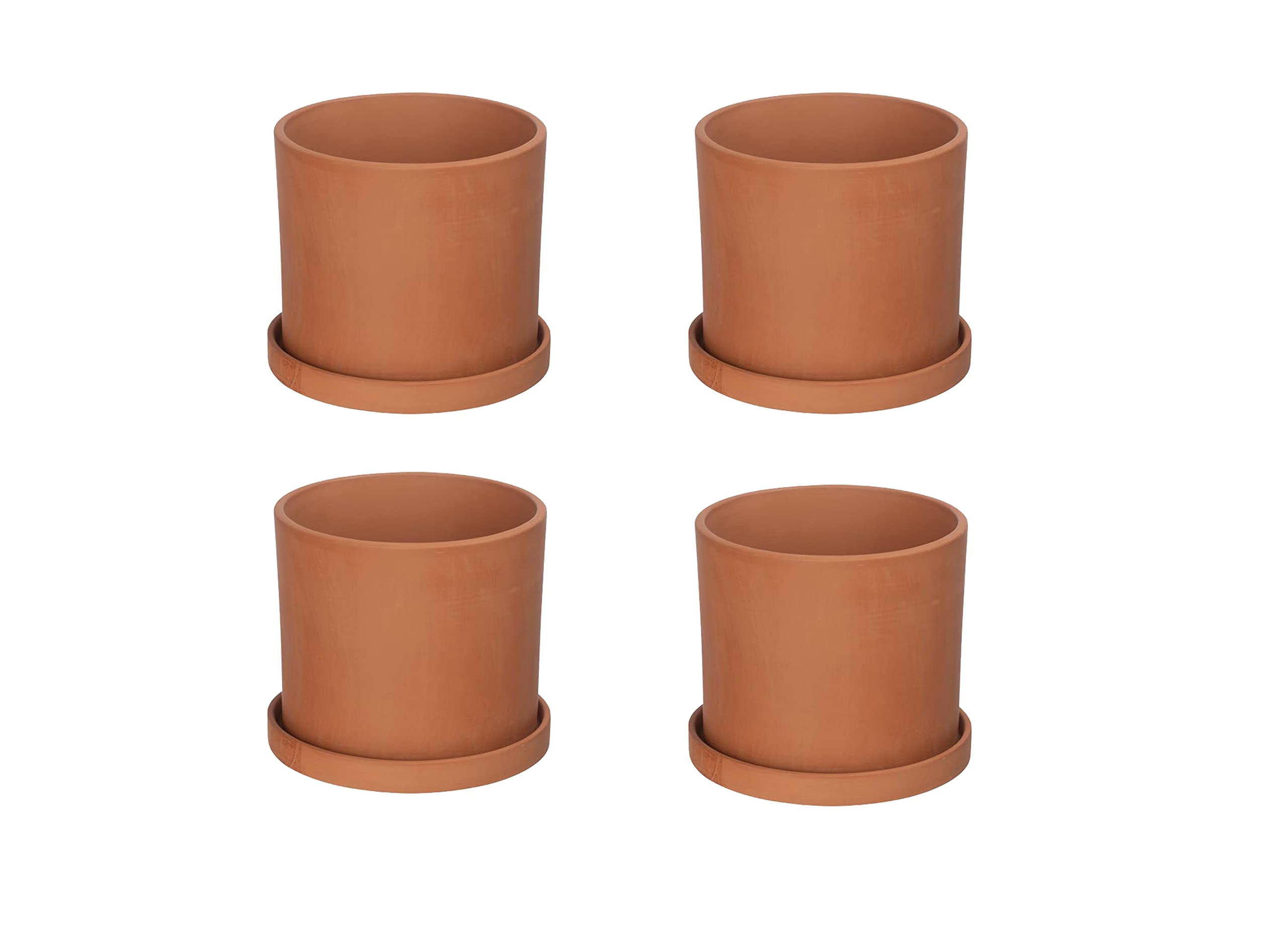 Tillage-Terracotta Cylindrical Shaped Planter/Unglazed Clay Pots Without Saucer (Pack of 4) (6 INCH)