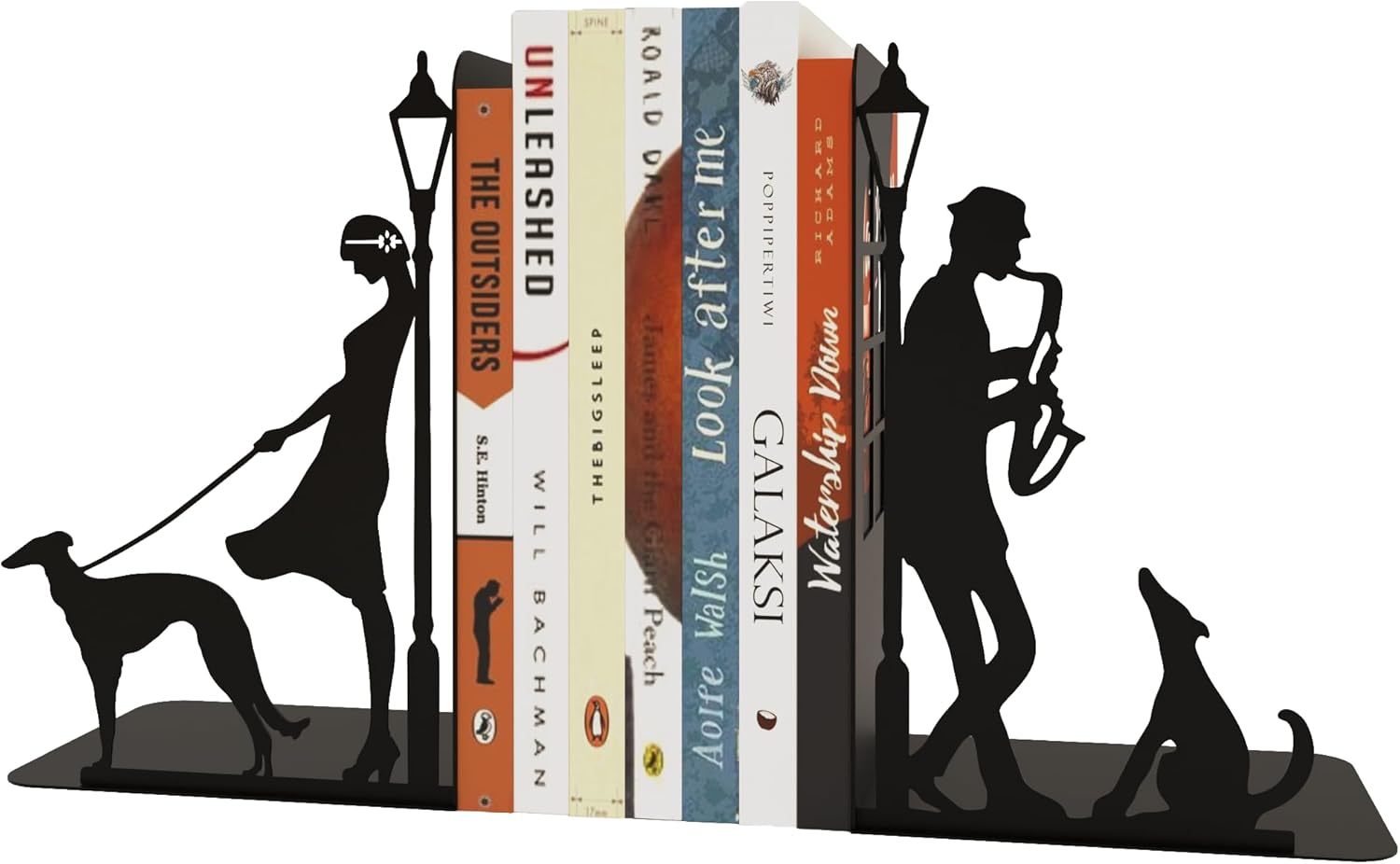 2 Pcs Book Ends for Shelves Jazz Theme Bookend Decorative Metal Book Stopper Book Holder for Movies/CD/Video Games