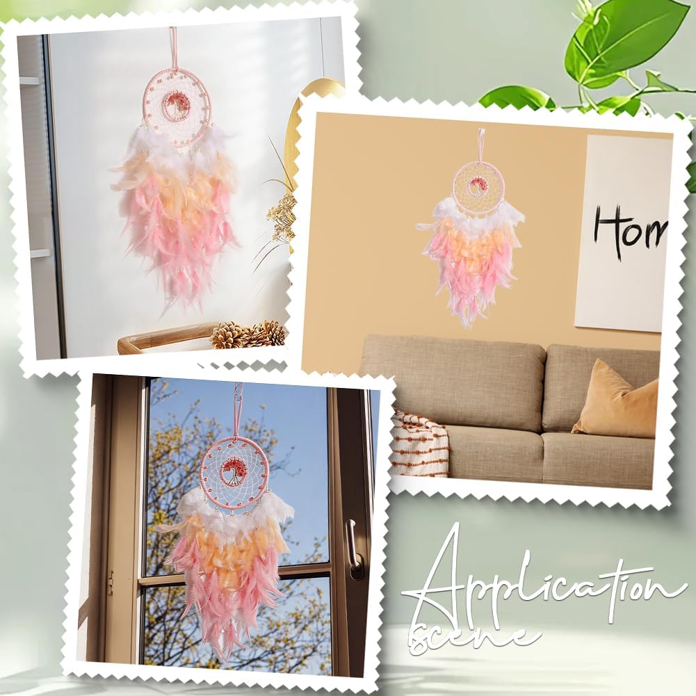 GORGECRAFT 58cm Dream Catcher Small Tree of Life Pink Dream Catchers Chakras Feather Crystal Beads Wall Decor or Hanging Ornaments Car Charm for Home Bedroom Wall Decor Christmas