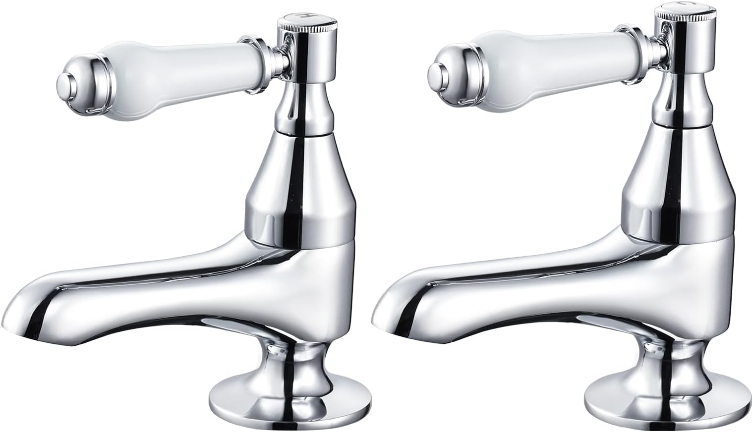 Bath Pillar Taps Pair Victorian Traditional Twin Bathroom Bathtub Tap Separated White Ceramic Lever Chrome 2 Holes Mono Hot and Cold Water G1/2’’