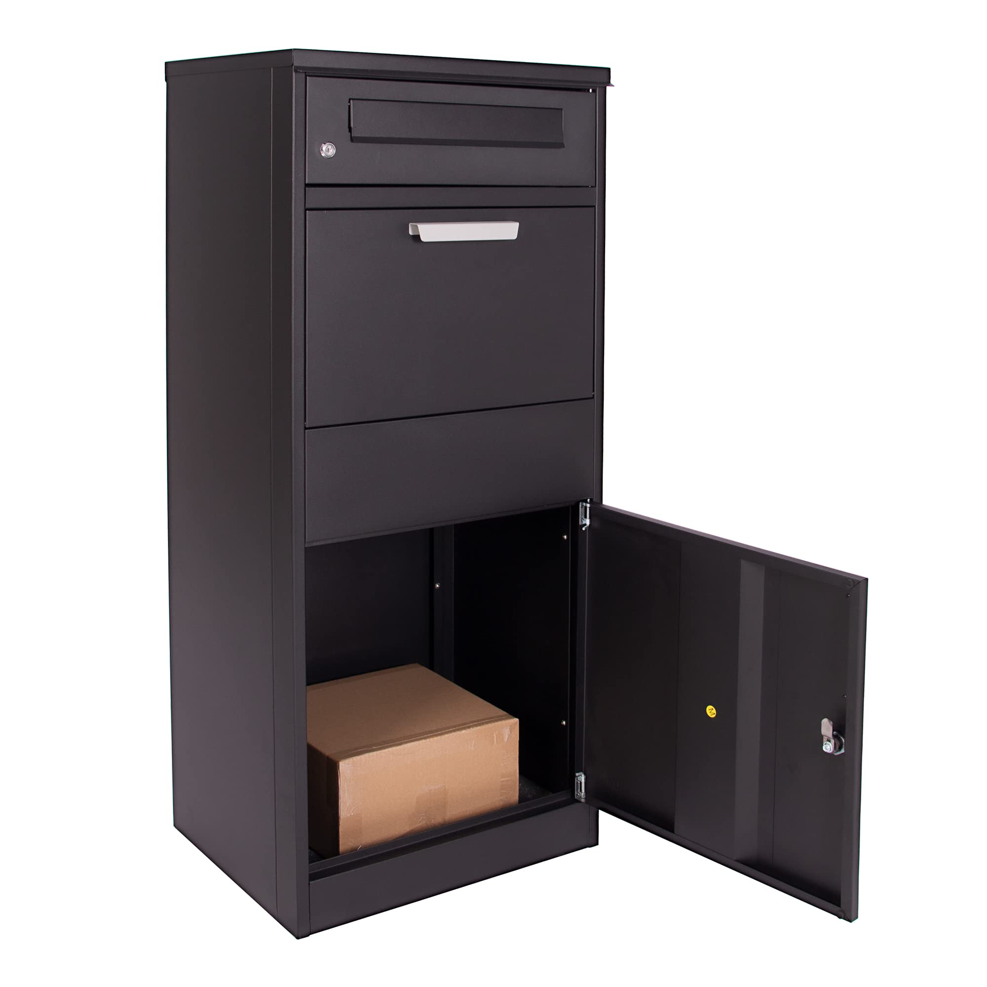 Aurahome Black Dwd® Premium Complete Steel Delivery Parcel & Letter Drop Off Outdoor Large Secure Mail Package Parcel Lockable Postbox Waterproof Anti Theft Design,Fixings, Heavy Duty 28Kg 37Cm X 50Cm X 115Cm,