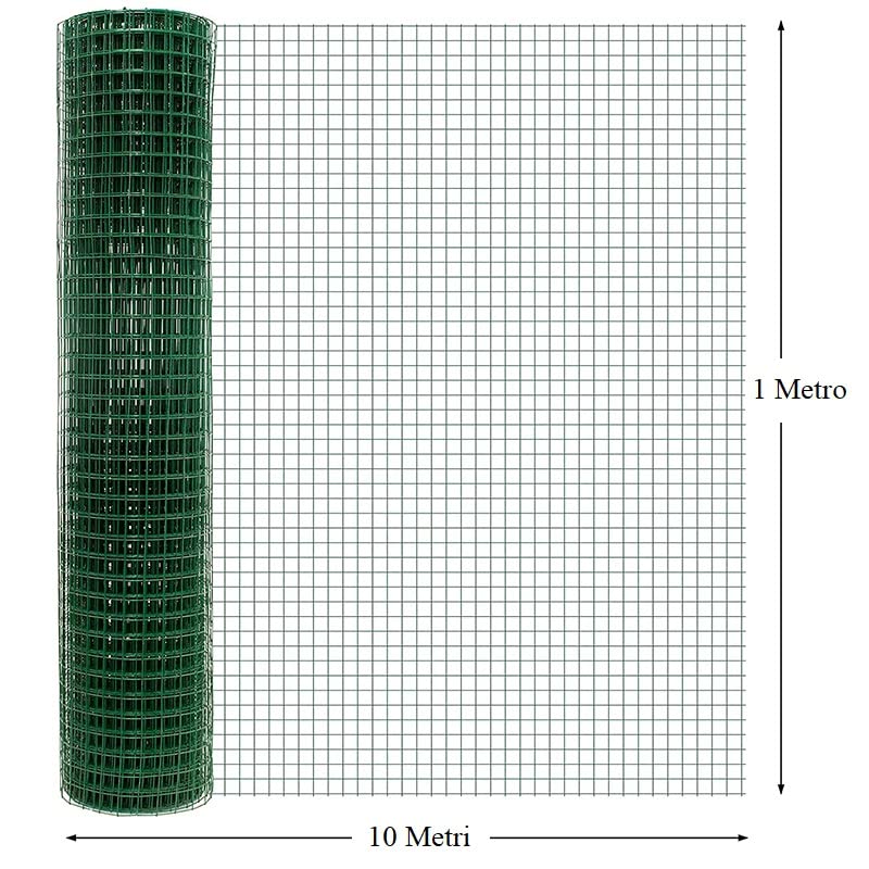 Virsus Rete Metallica Plastificata VERDE 7733, Misura 1x10 Mt, Maglia Quadrata 12,7x12,7 mm, Spessore Filo 1mm, Rete Protettiva Elettro Saldata per Voliera, Gabbia per Animali, Recinzione Giardino