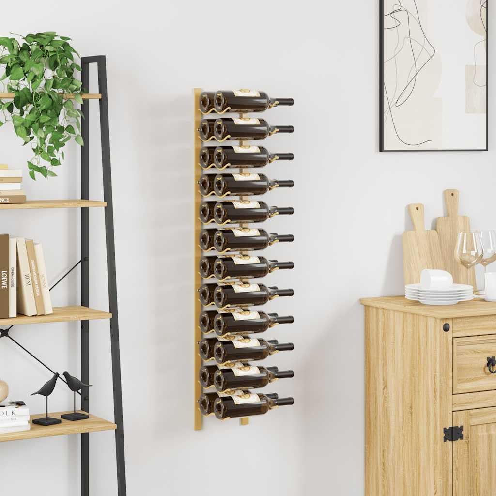 Wand-Weinregal für 24 Flaschen aus beschichtetem Eisen in goldenem Finish, langlebiges Flaschenregal für moderne Küche, Speisekammer oder Bar, einfache Wandmontage, platzsparende Lagerung