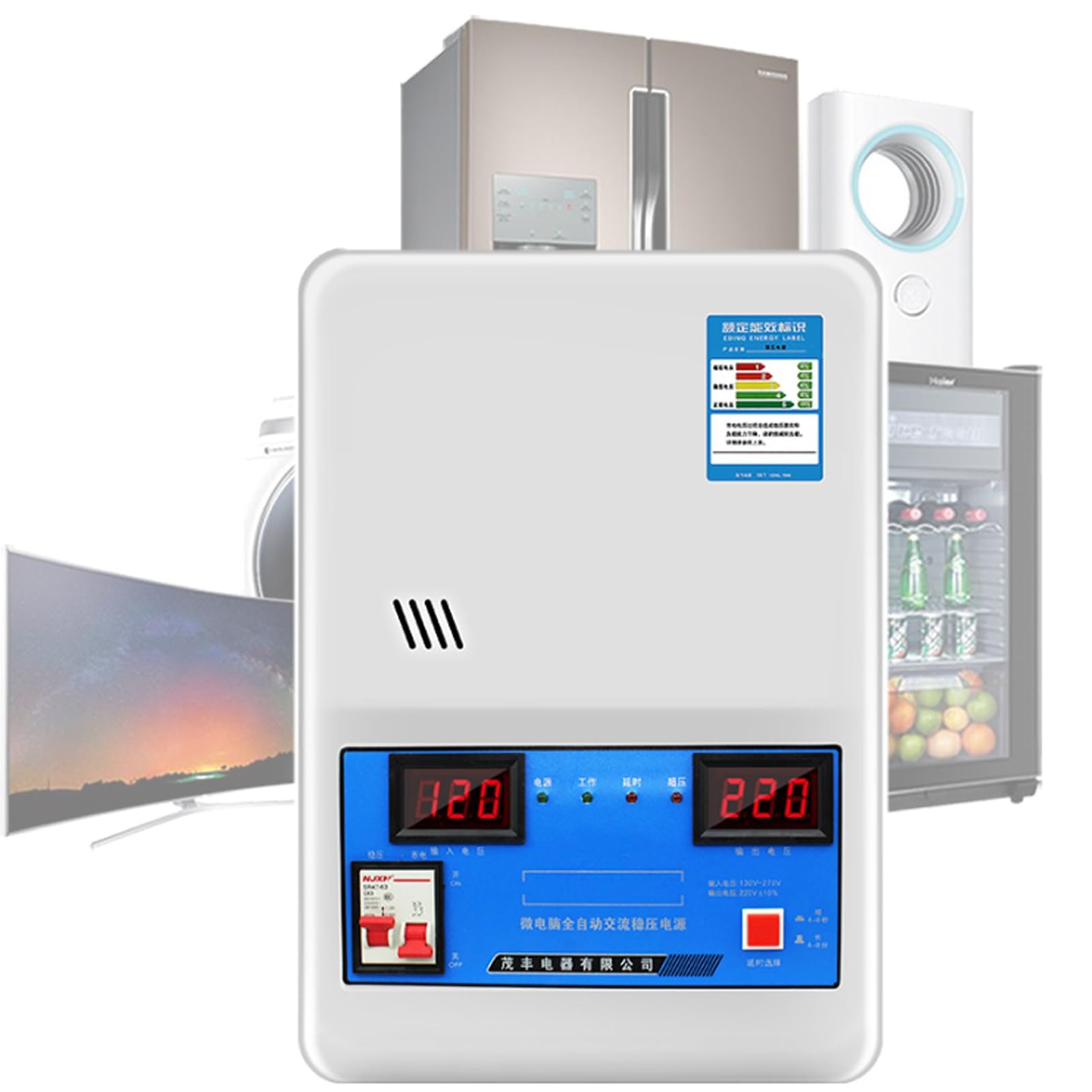 Genérico Estabilizador de Tensión 220V con Pantalla Digital y 6 Protecciones, Regulador de Voltaje Automático 15000W/20000W/30000W para Uso Doméstico e Industrial