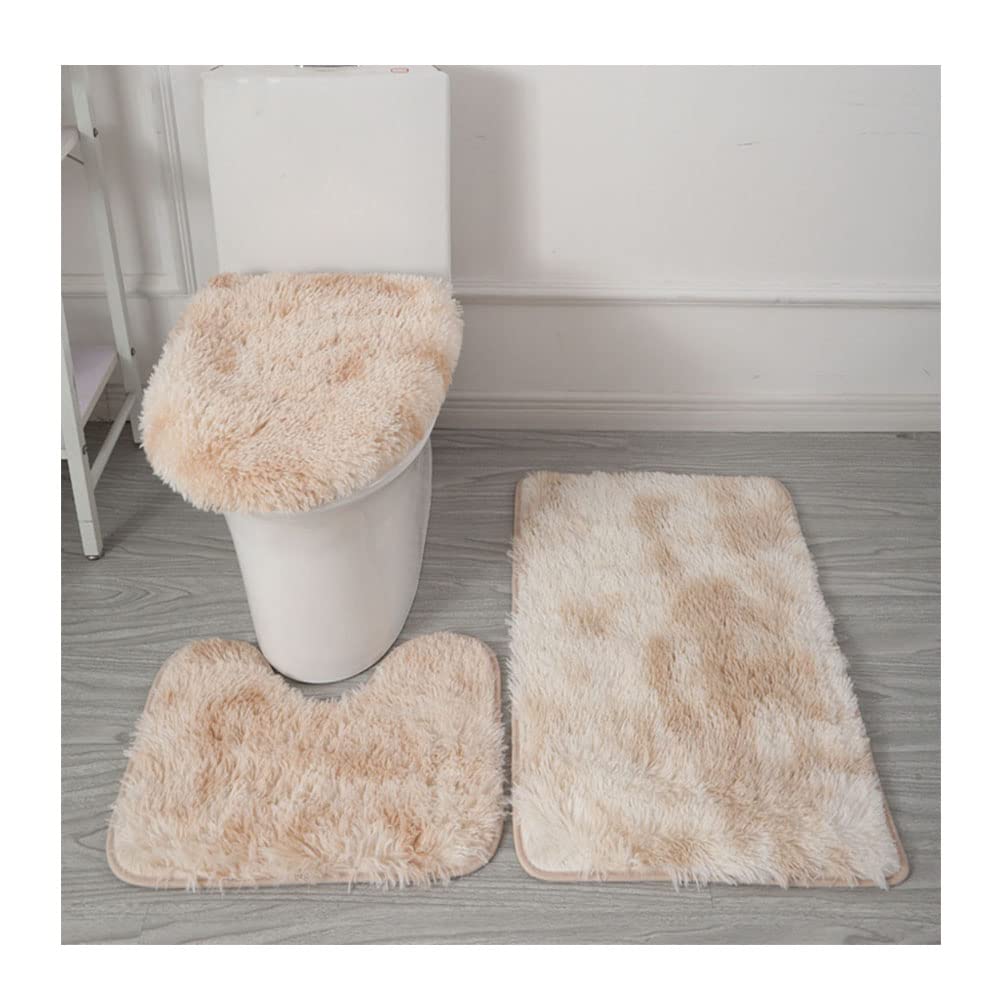 CYlovinho 3 Pcs Bath Rugs Set, Bath Rug + Contour Mat + Toilet Seat Cover, Super Soft Microfiber Water Absorbent and Non-Slip Bathroom Rugs with PVC