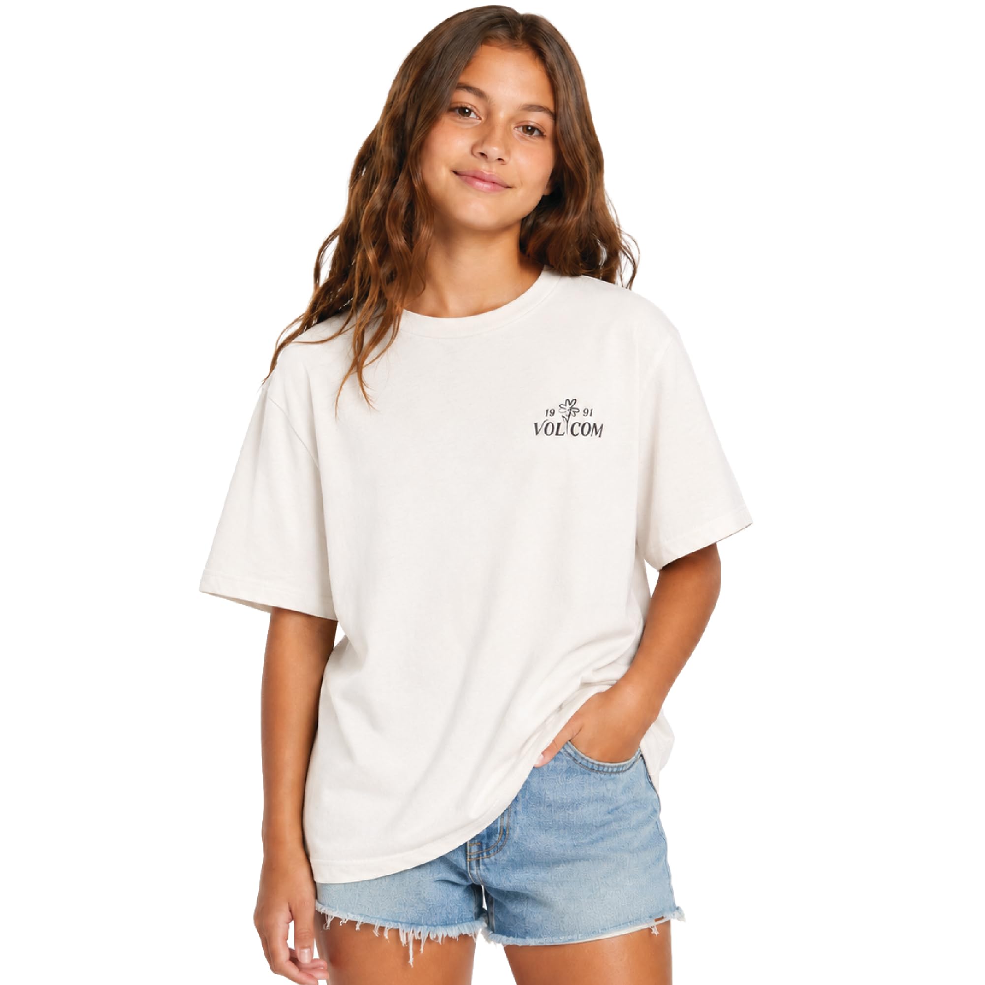 Volcom Camisas para niñas – Camiseta informal de manga corta con cuello redondo y gráfico moderno – Ropa de verano transpirable para niñas