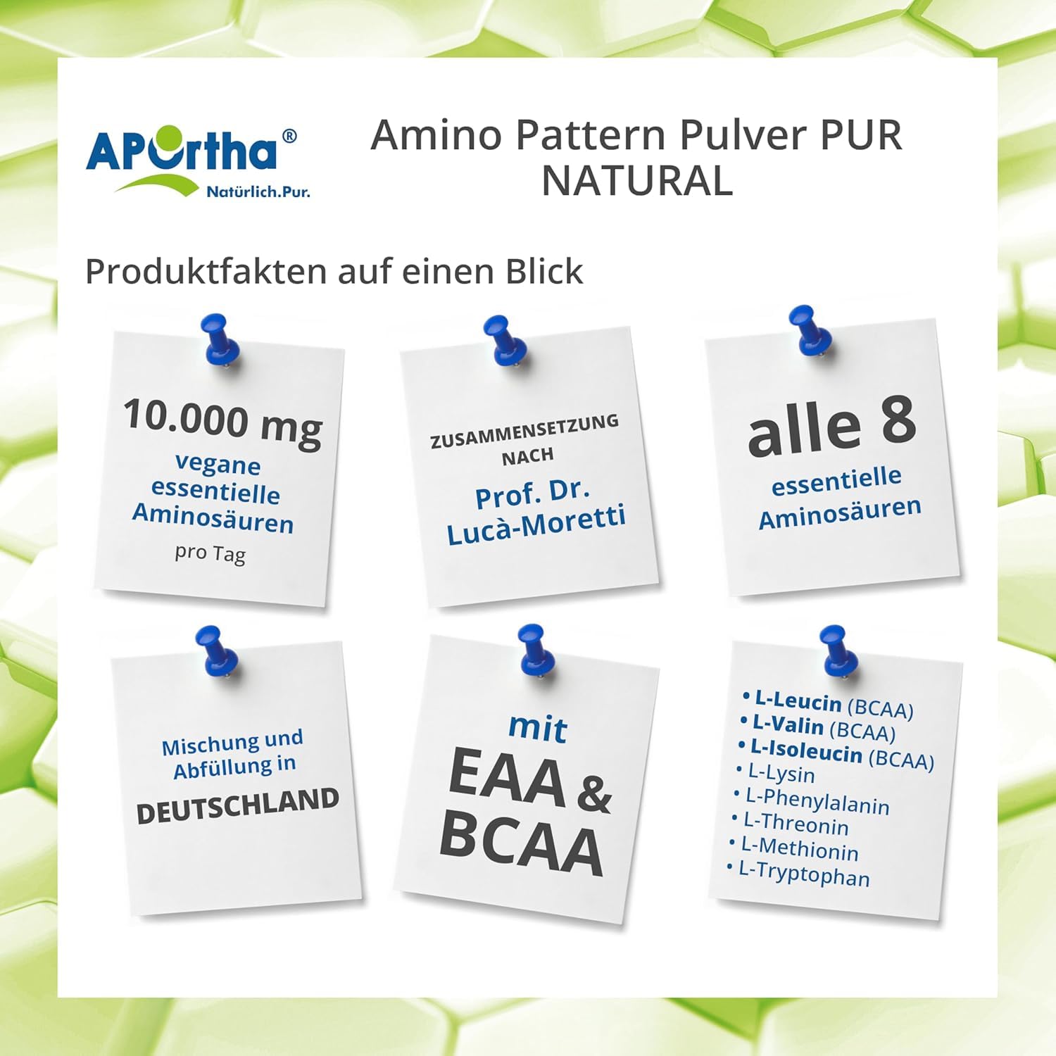 APOrtha® Multi Essential Amino Pattern – 362 g Aminosäuren-Pulver mit 8 essentiellen Aminosäuren nach Prof. Dr. Lucà-Moretti, ausgewogenes Aminosäuren-Profil, EAA Pulver, vegan, ohne Zusätze