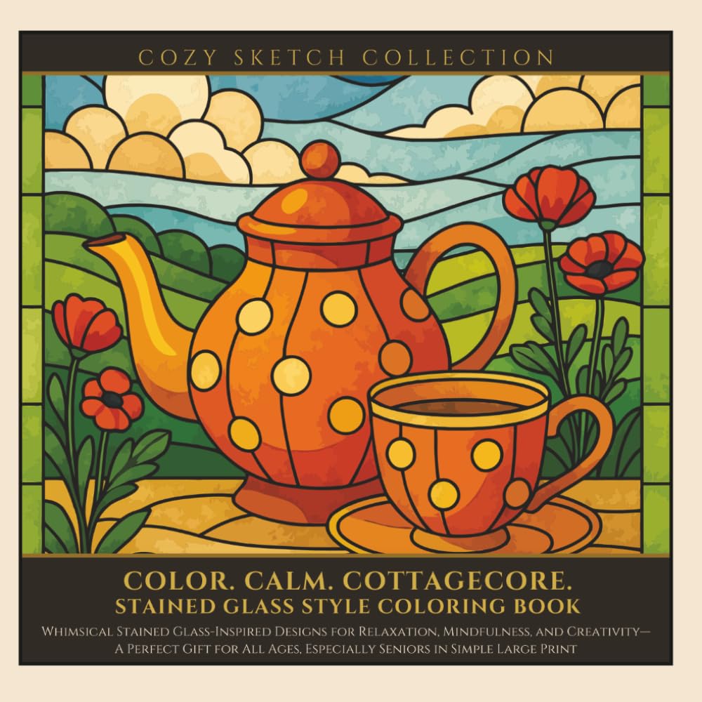 Color. Calm. Cottagecore. Stained Glass Style Coloring Book: Whimsical Stained Glass-Inspired Designs for Relaxation, Mindfulness, and Creativity—A ... Simple Large Print (COZY SKETCH COLLECTION)