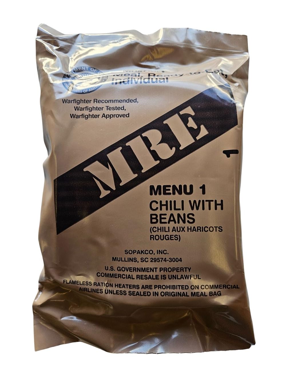 Genuine USGI Individual MRE [Meal, Ready to Eat] Inspection Date 01/2024 or Newer - You Choose Menu - Complete Ration with Entree, Snacks, Dessert,