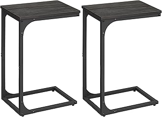 VASAGLE Set of 2 C-Shaped Side Table, Bedside Table, Sofa Side Table, Coffee Table, with Metal Frame, Industrial, for Living Room, Bedroom, Grey Oak and Ink Black LET354B42