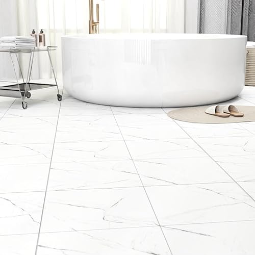 20-Pack Peel and Stick Floor Tiles Vinyl Floor 12 x 12 inch Self Adhesive Waterproof Flooring Planks DIY for Bathroom, Kitchen, Living Room, RV, Cover 20 Sq. Ft, White Vein Marble