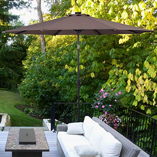 Giantex 9Ft Outdoor Patio Umbrella With Solar Lights, Table Market Umbrella With Crank And Push-Button Tilt System, Solar Led Lighted Patio Umbrella For Backyard Deck Pool Beach (Tan) #TOP1