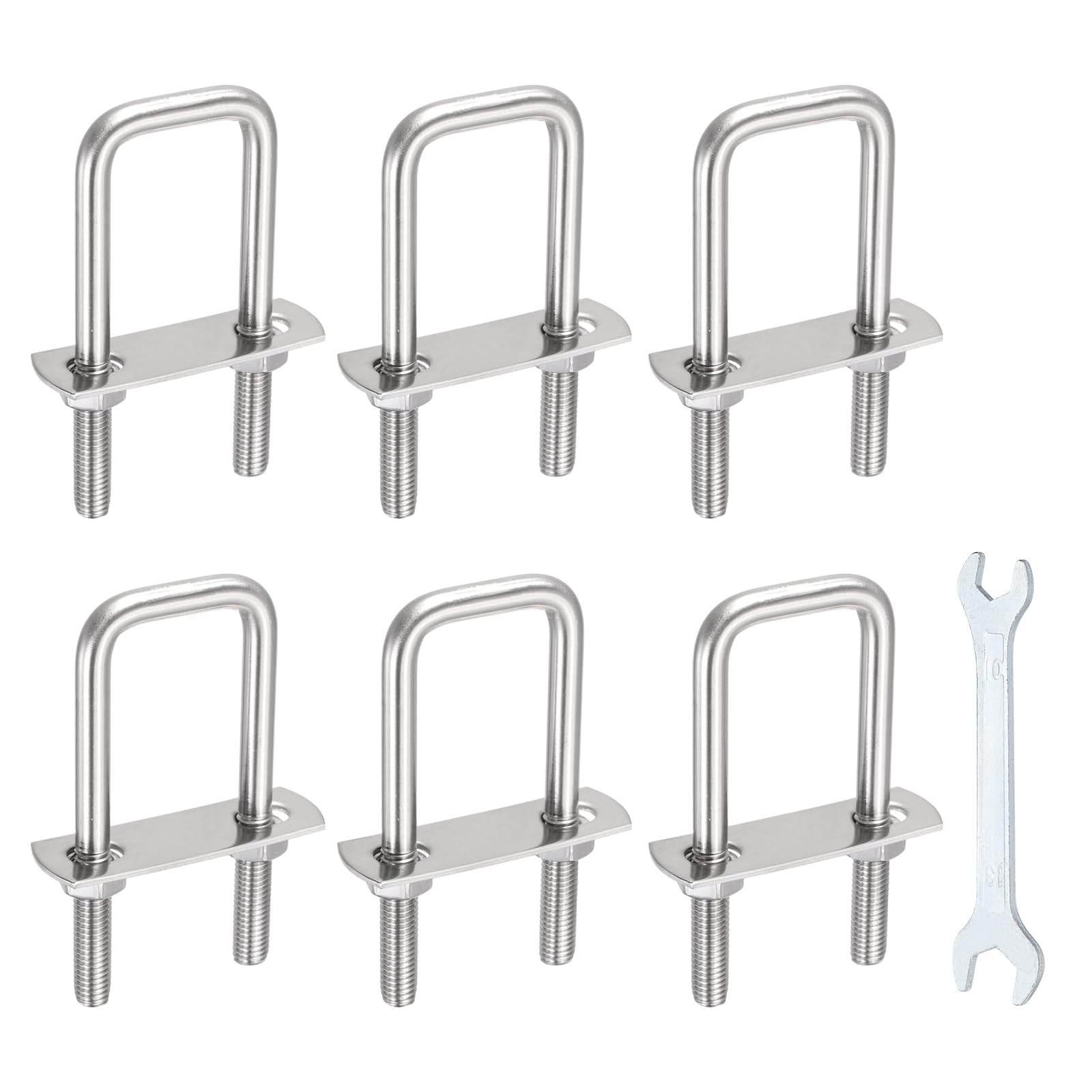 sourcing map 6 Sets M8 Square U-Bolts, 1.22"(31mm) Inner Width 3.5"(90mm) Length 304 Stainless Steel U Clamp Bolts with Nuts, Plates and Wrench for Trailer Ski Boat Fishing Boat