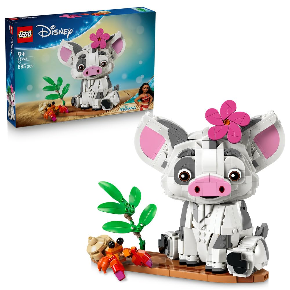 LEGO ǀ Disney Vaiana Pua 43292 | Kolekcjonerska figurka Disneya, zabawka dla 9-latki, prezent dla dziewczynki i chłopca, klocki dla dzieci, 885 elementów