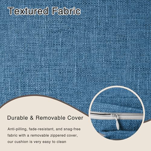Image of OVOV 14x14 Chair Cushions for Metal Dining Chairs Set of 2 Blue | Non Slip, Washable Removable Cover with Ties, Textured, for Dining Room, Kitchen Cafes Bistro Patio, Stackable Chairs