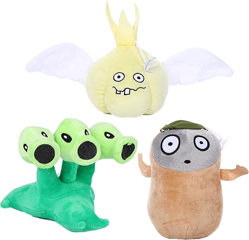 JHESAO Juego de 3 piezas de plantas y zombis de tres piezas de plantas de zombies de felpa, imitación de PVZ de peluche 1 2 muñeco de ajo suave