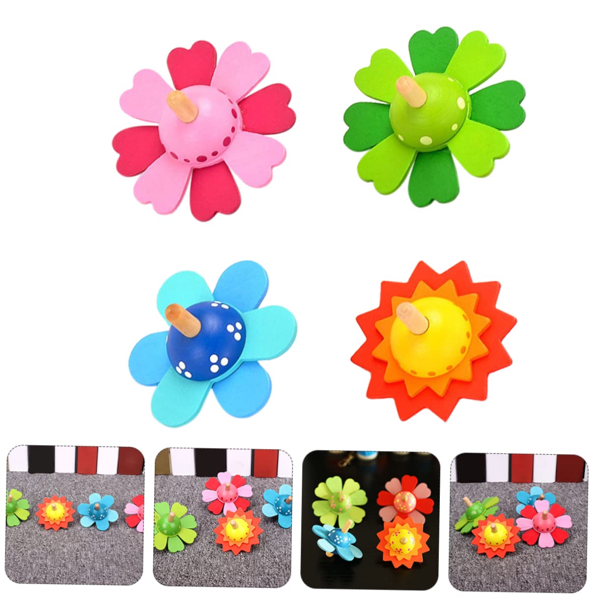 Kisangel 4Pcs Wooden Gyro Fun Rotating Plaything for Educational Pressure Relief Enhances Hand Eye Coordination Present for Boys