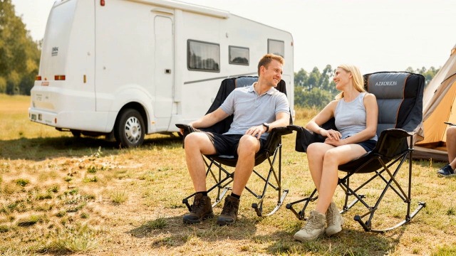 Silla mecedora de camping sobredimensionada, plegable, color negro AZKORION miniatura 7