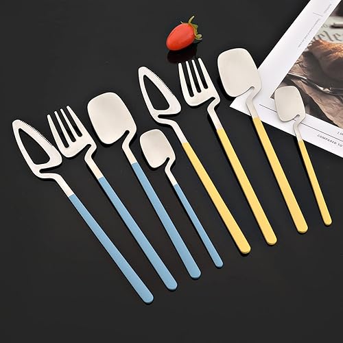 Miniatura 3 de JASHII Juego de cubiertos de 32 piezas con acabado mate, para 8 personas, incluye cuchillo, tenedor, cuchara, cuchara de café, apto para