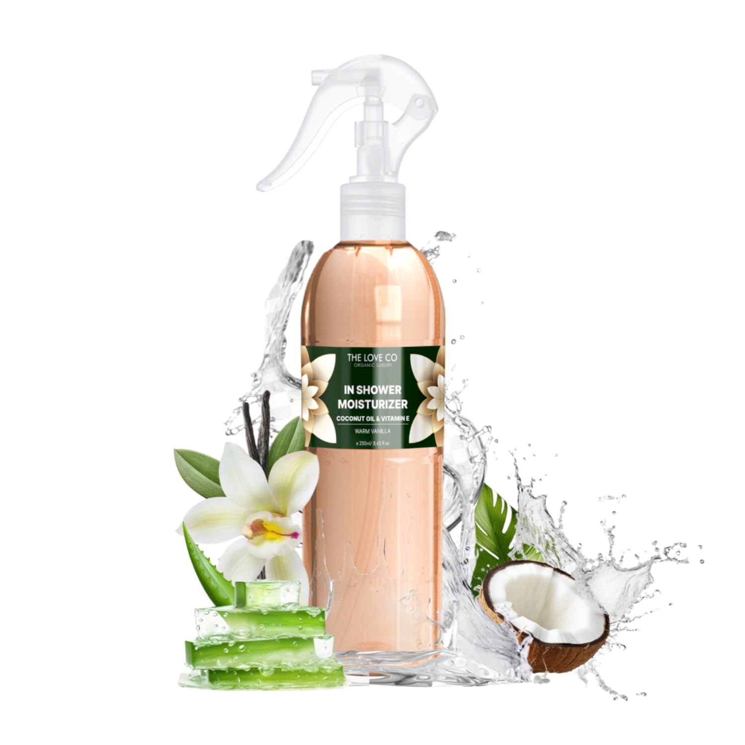 THE LOVE CO.CO Warm Vanilla In-Shower Moisturizer for Dry Skin - Anti-Blemish, Even Skin Tone, 100% Natural, Non-Greasy Formula, Suitable for All Skin Types, Luxurious Skincare - 250ml