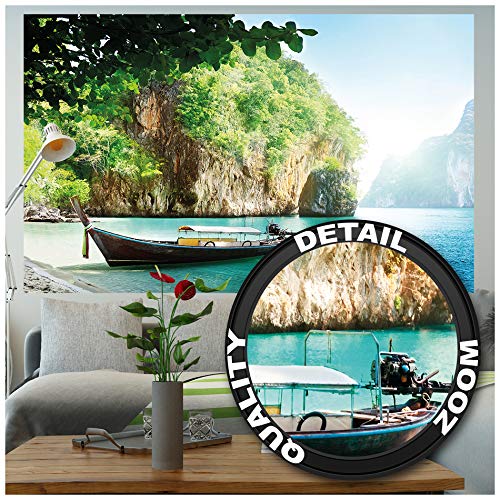 GREAT ART XXL Affiche  Bateau de pêcheur dans la Baie Tropicale  Décoration Murale de Vacances Voyage Plage itinérante Paradise Bay Nature Île Mer (140 x 100 cm)