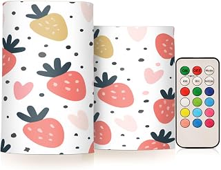 Kigai Flameless Candles, Strawberry Summer Flickering Flameless Candle Set of 2, LED Candles Battery Operated with 18-Key Remote for Wedding, Festival, Home Decor