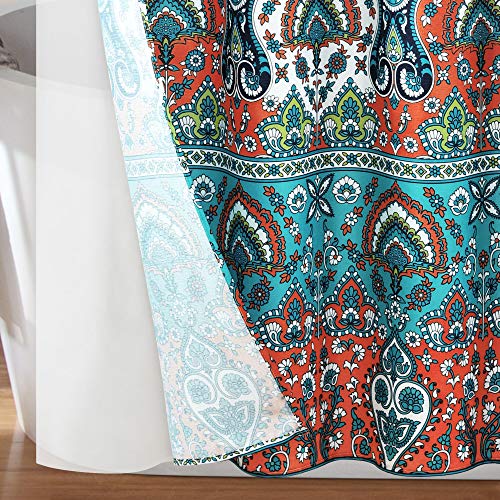 Lush Decor Navy Bohemian Meadow Polyester Shower Curtain With Lining And Rings (72" X 72") #TOP6