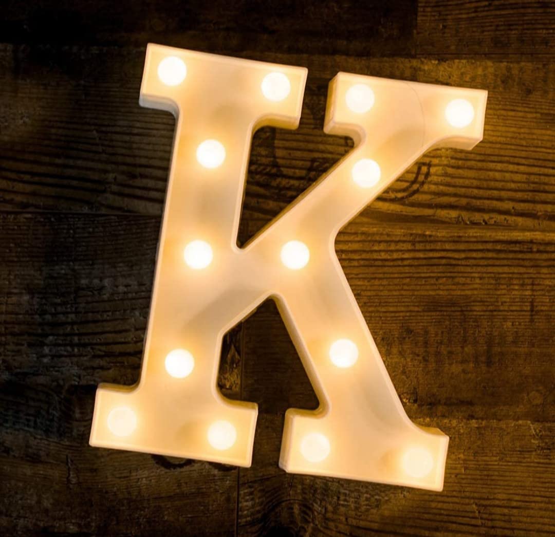 VRB Dec Plastic Night Light LED Marquee Sign - Battery Operated Nursery Lamp, Decorative for Kid's Room, Party, Home, Wall Decor (Pack of 1, K, White)