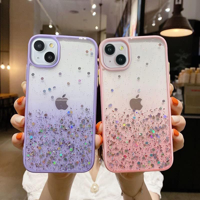 Image of VONZEE Compatible with iPhone 14 Case 6.1 inch, Non Moving Glitter Cover for Girls & Women Soft TPU Shockproof Anti Scratch Drop Protection Cover|Purple