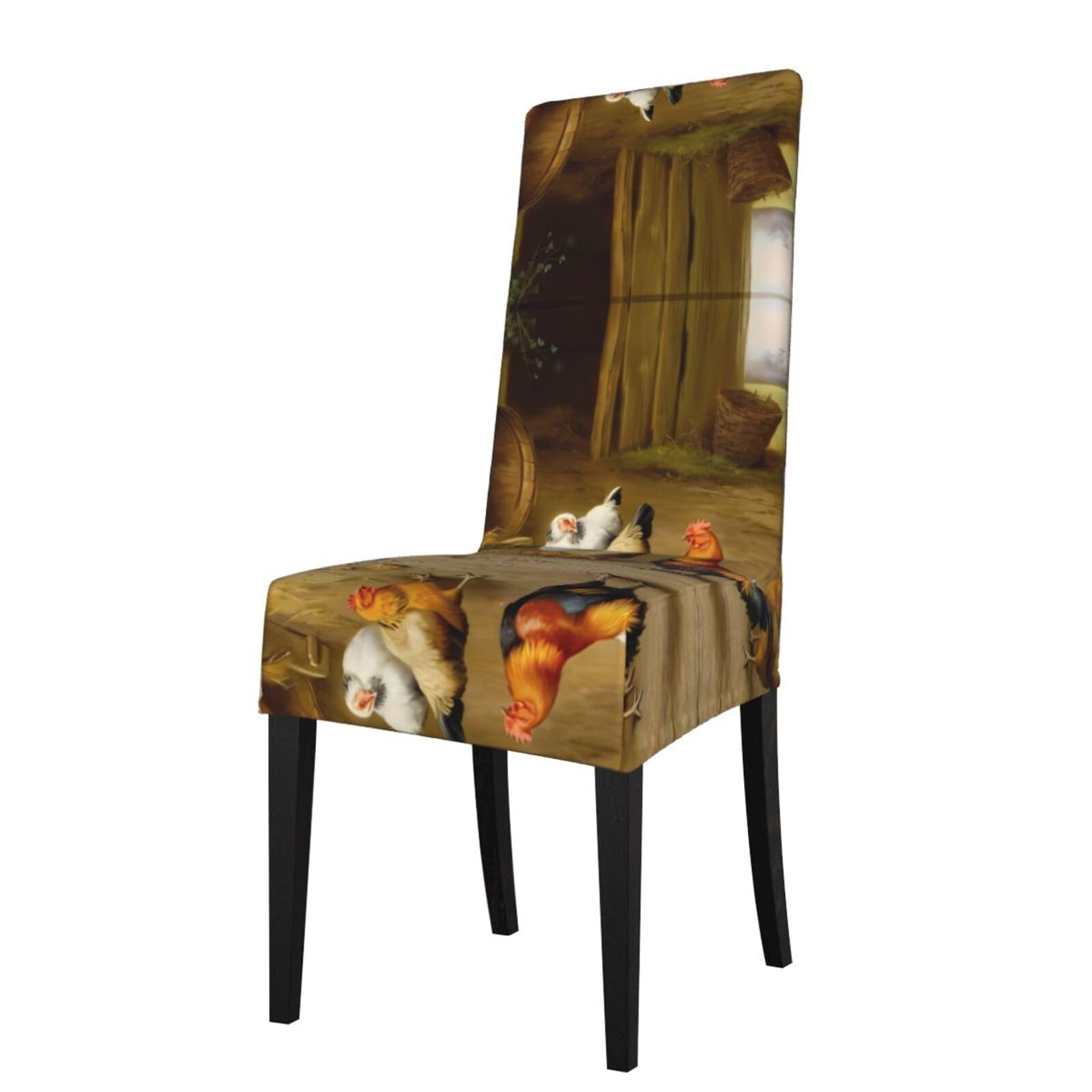 Yyhwhjde Black Chicken And Rooster Print Prints Dining Chair Throw Covers - Stretchable Spandex Slipcovers For Chair Protection & Refreshing Your Dining Room