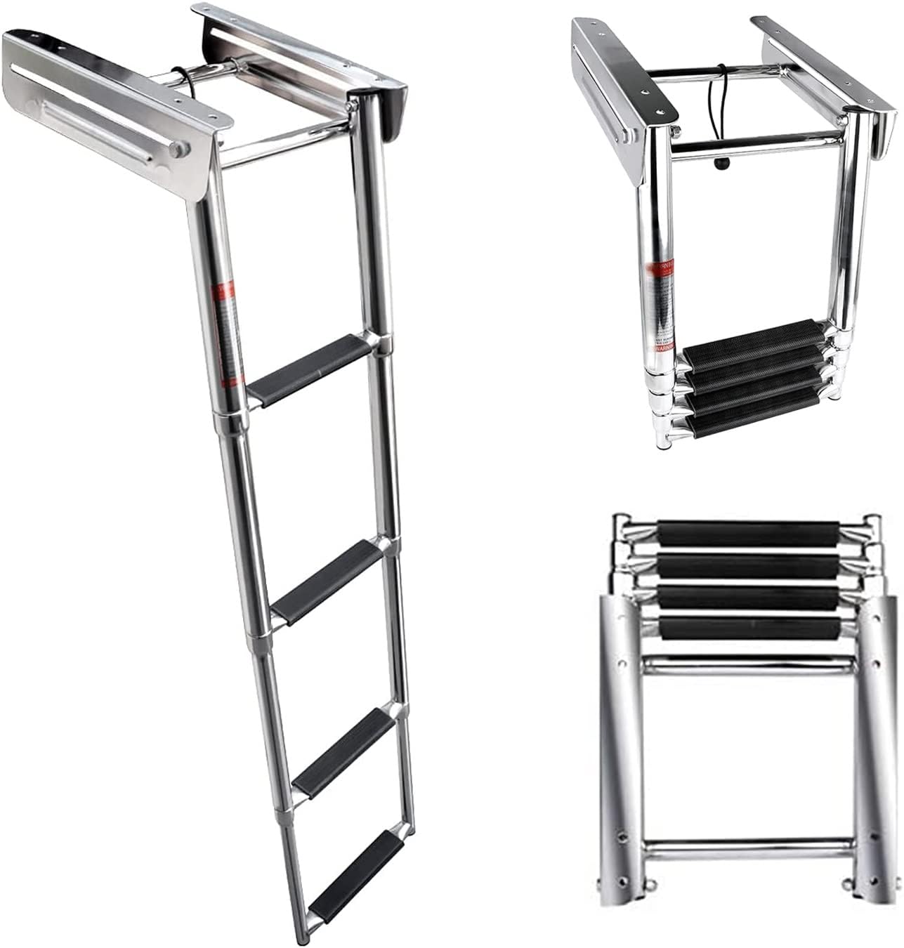 Swim Ladder Pool Ladders，Pontoon Boat Ladder for Elderly, Deck Dock Fishing Boat Folding Telescoping Ladder, 4 Step Stainless Steel Dive Ladder, Load 200kg / 440lbs