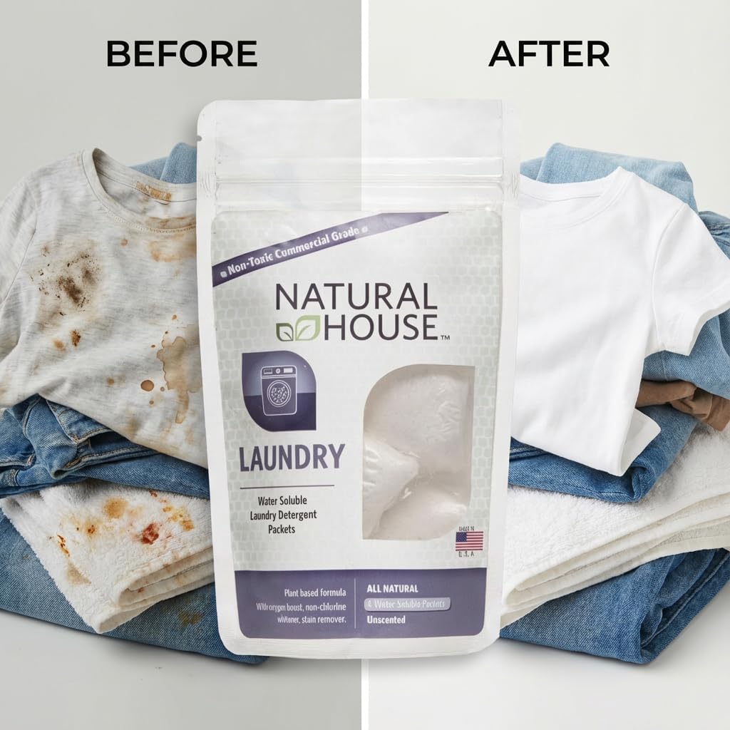 Natural House Laundry Pods - Probiotic Detergent with Oxygen Boost - Plant-Based - Septic Safe - Fragrance Free - 120 Count