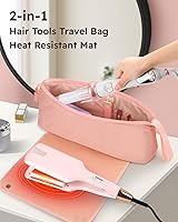 Vista 2 de Bolsa de viaje para herramientas para el cabello con alfombrilla resistente al calor, estuche organizador de cabello portátil grande 2 en 1