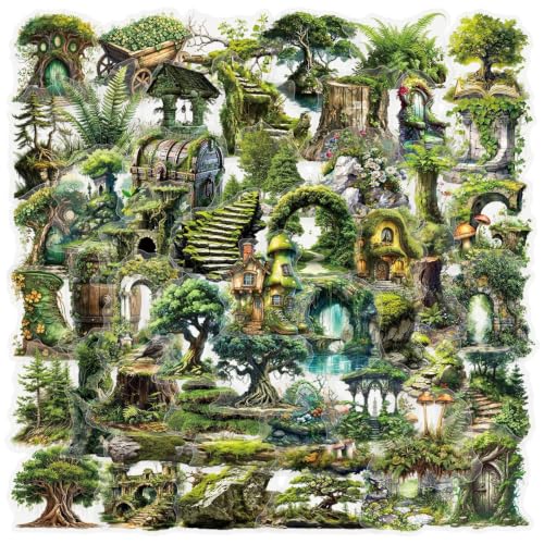Image of 50 Pieces Natura Themed Transparent Stickers for Scrapbooking, Self-Adhesive Scrapbooking Stickers Supplies Journal Stuffers for Adult Card Making Letters DIY (Green)