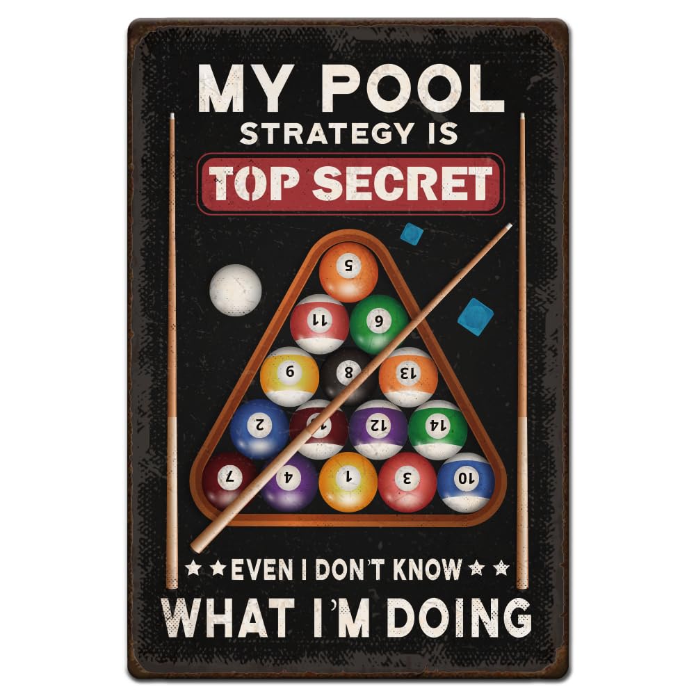 Kwqdozf As Pic Vintage Metal Tin Sign Retro Iron Billiards Sign My Pool Strategy Is Top Se