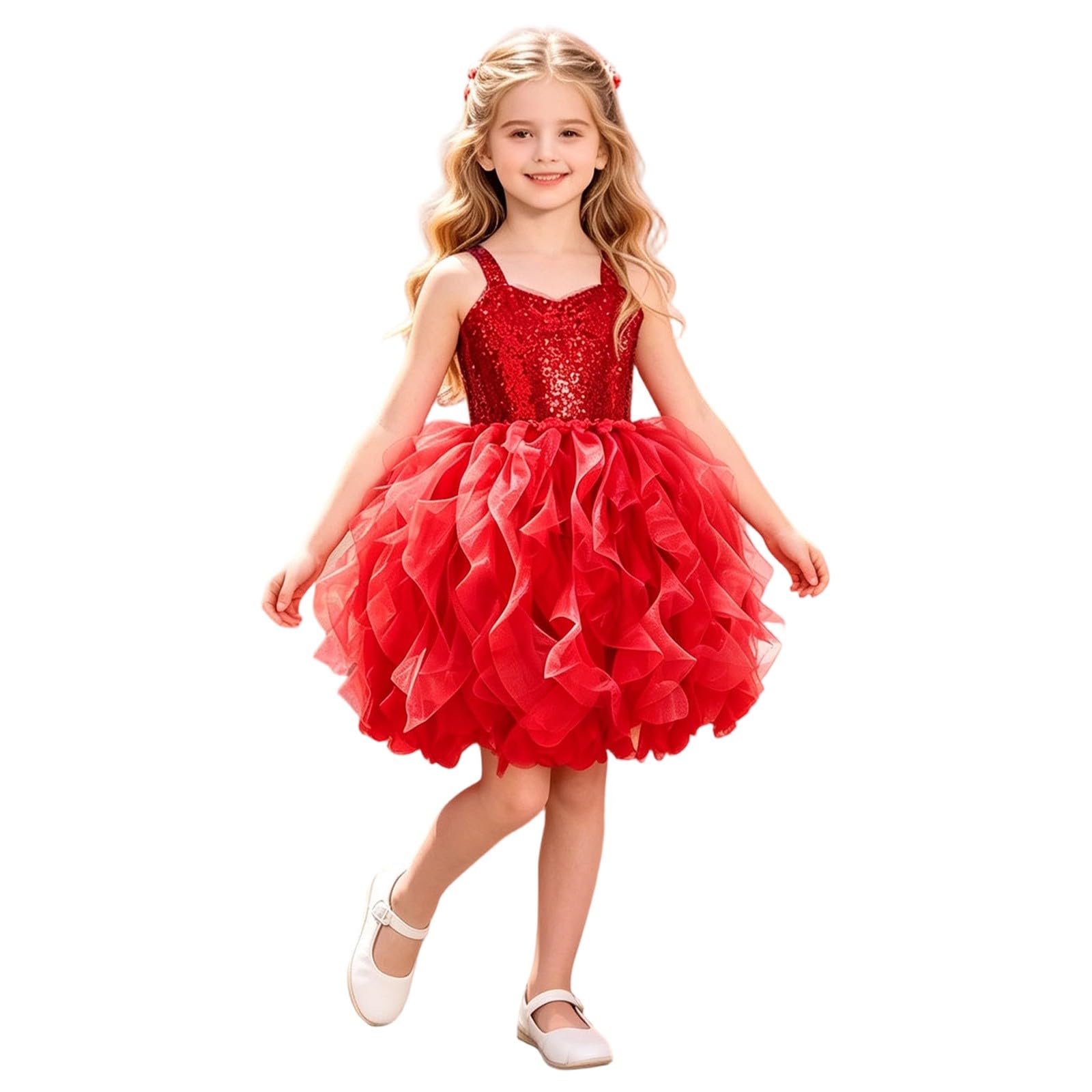 Generisch Vestido de fiesta para niña, color liso, con falda plisada, para fiestas, ocasiones especiales, 2-12 años