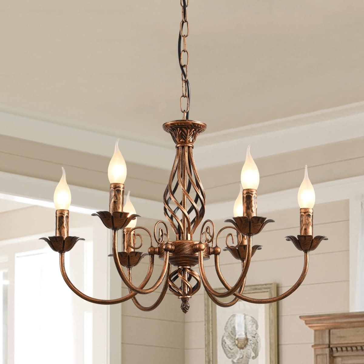 French Country Chandelier, Rustic 6 Light Bronze French