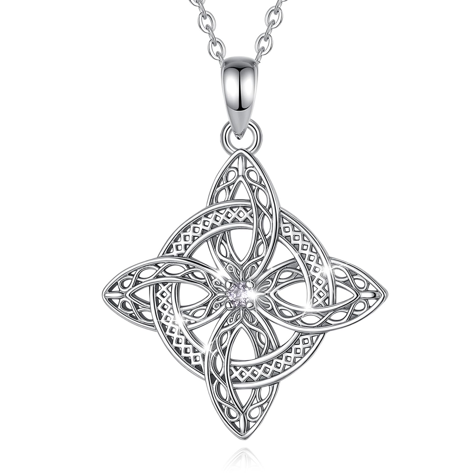 CELESTIA Versilberte Hexenknoten Anhänger Halskette mit Amethyst Geburtsstein, 51 cm Verstellbare Edelstahlkette - Muttertag, Geburtstag, Valentinstag, Halloween Geschenke Frauen