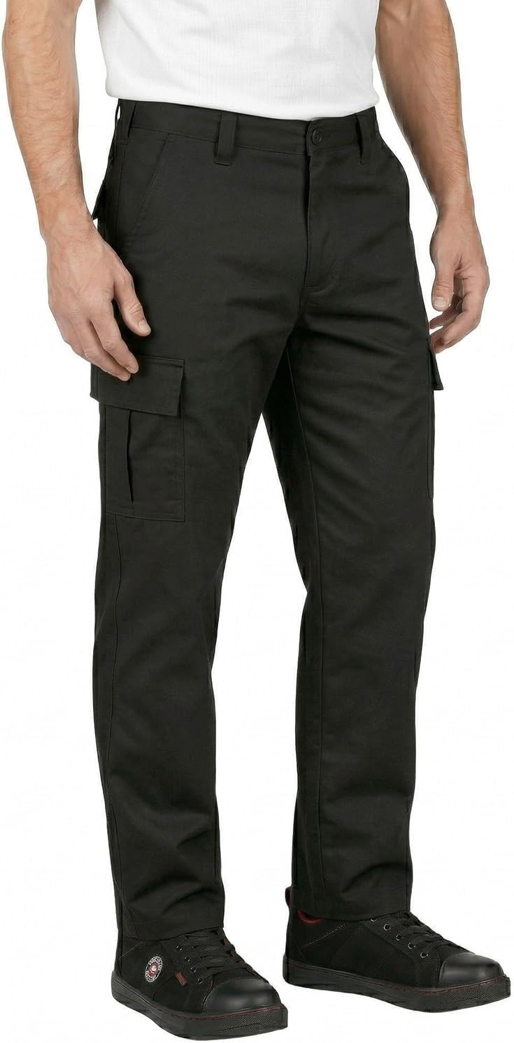 Lee Cooper Men's Cargo Trousers with Multi Pocket Easy Care Safety Workwear Pants Durable Heavy-Duty Work Trouser Regular Fit Button & Zip Closure Pant for Men Casual Wear (Black, 38W / 33L)