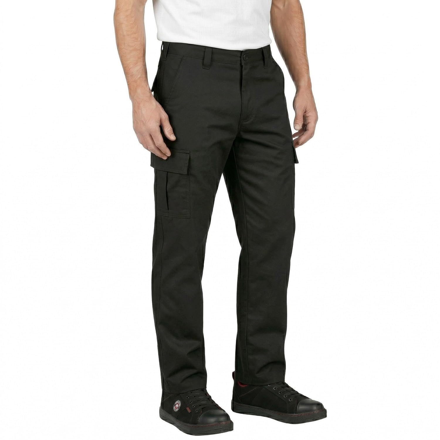 Lee Cooper Men's Cargo Trousers with Multi Pocket Easy Care Safety Workwear Pants Durable Heavy-Duty Work Trouser Regular Fit Button & Zip Closure Pant for Men Casual Wear (Black, 38W / 33L)